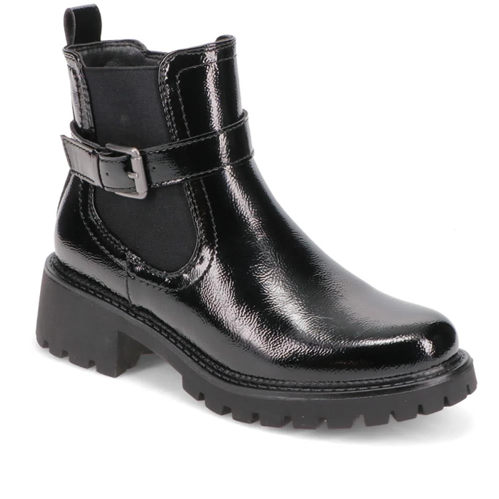 Chunky Buckled Ankle Boots - BELWBINS40179 / 326 262 - Black Patent