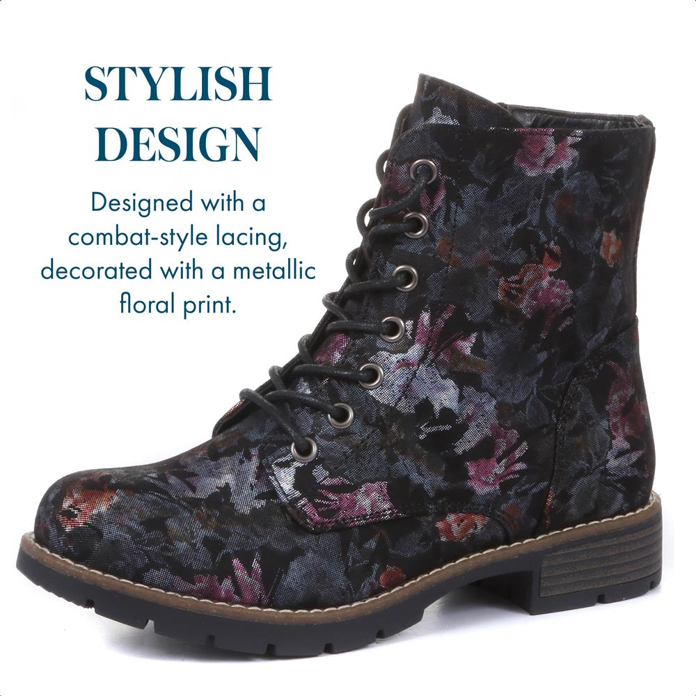 Chunky Lace-Up Ankle Boots - WBINS32015 / 318 884 - Black Floral - Image 3