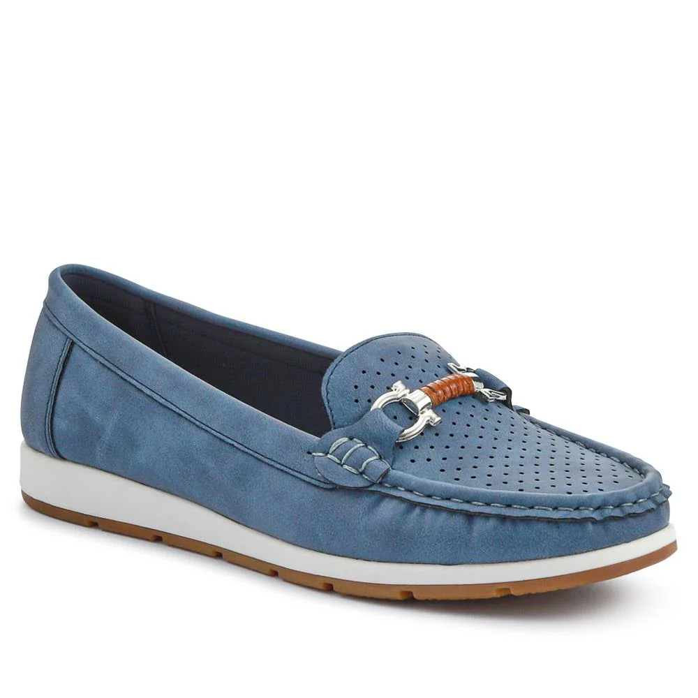 Breathable Buckle Detailed Moccasins - BAIZH41039 / 327 317 - Navy