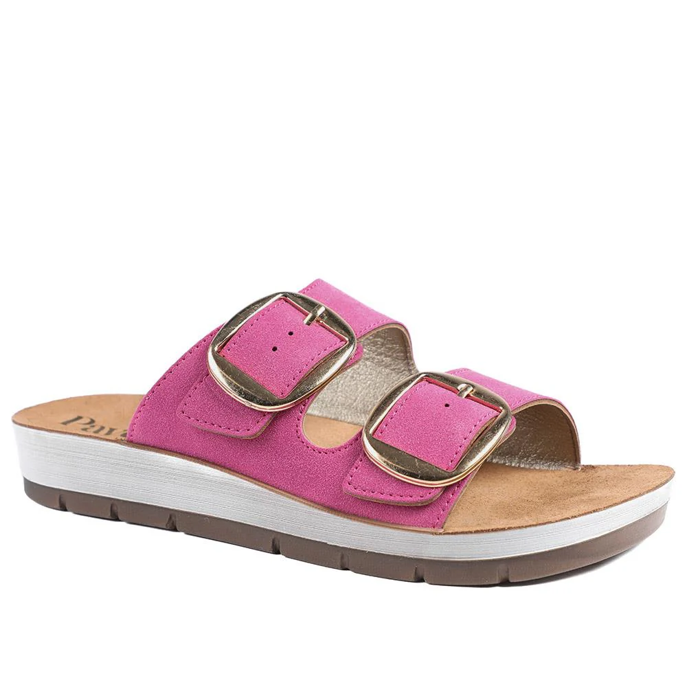 Cushioned Buckled Slip On Sandals - INB43005 / 329 126 - Fuschia