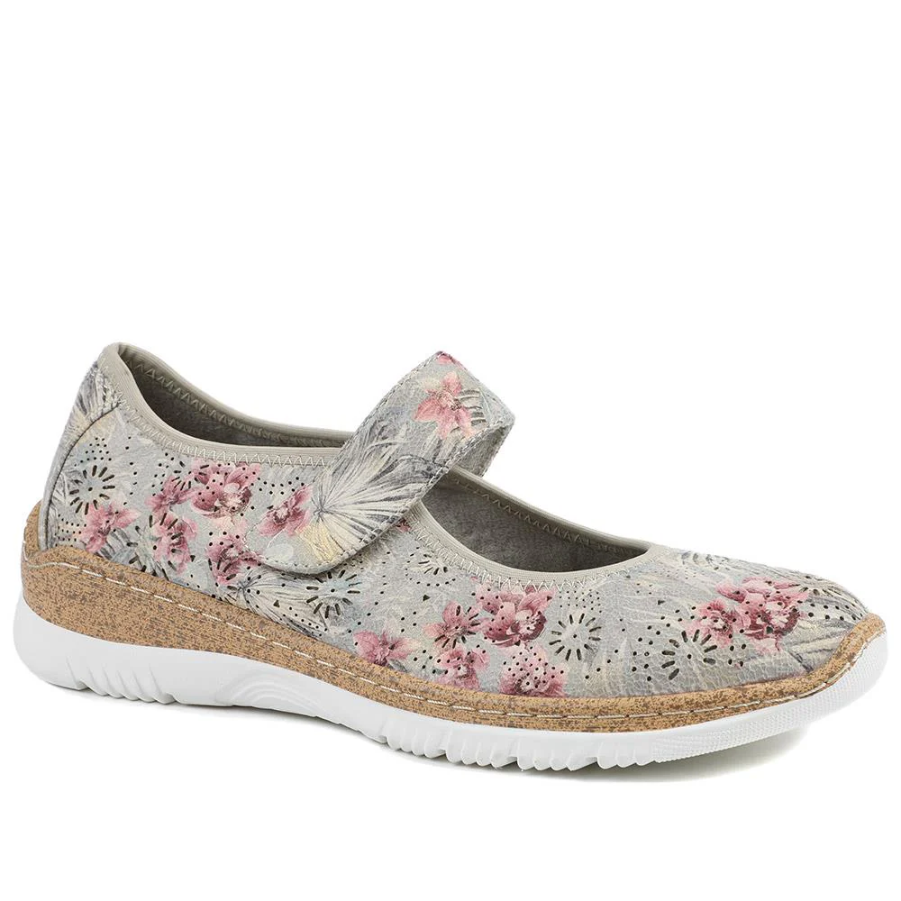 Cushioned Touch Fasten Mary Janes - WBINS43051 / 328 961 - Grey Floral