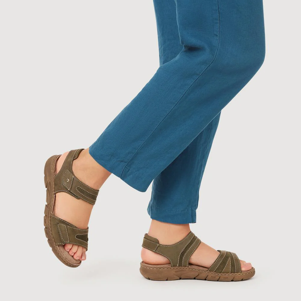 Dual Touch-Fastening Leather Sandals - JOSEF41519 / 327 246 - Green - Image 5