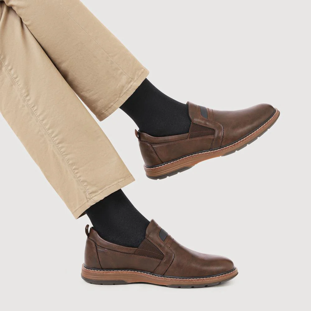 Wide Fit Elasticated Slip-On Shoes - JIAHU41001 / 327 497 - Dark Brown - Image 5