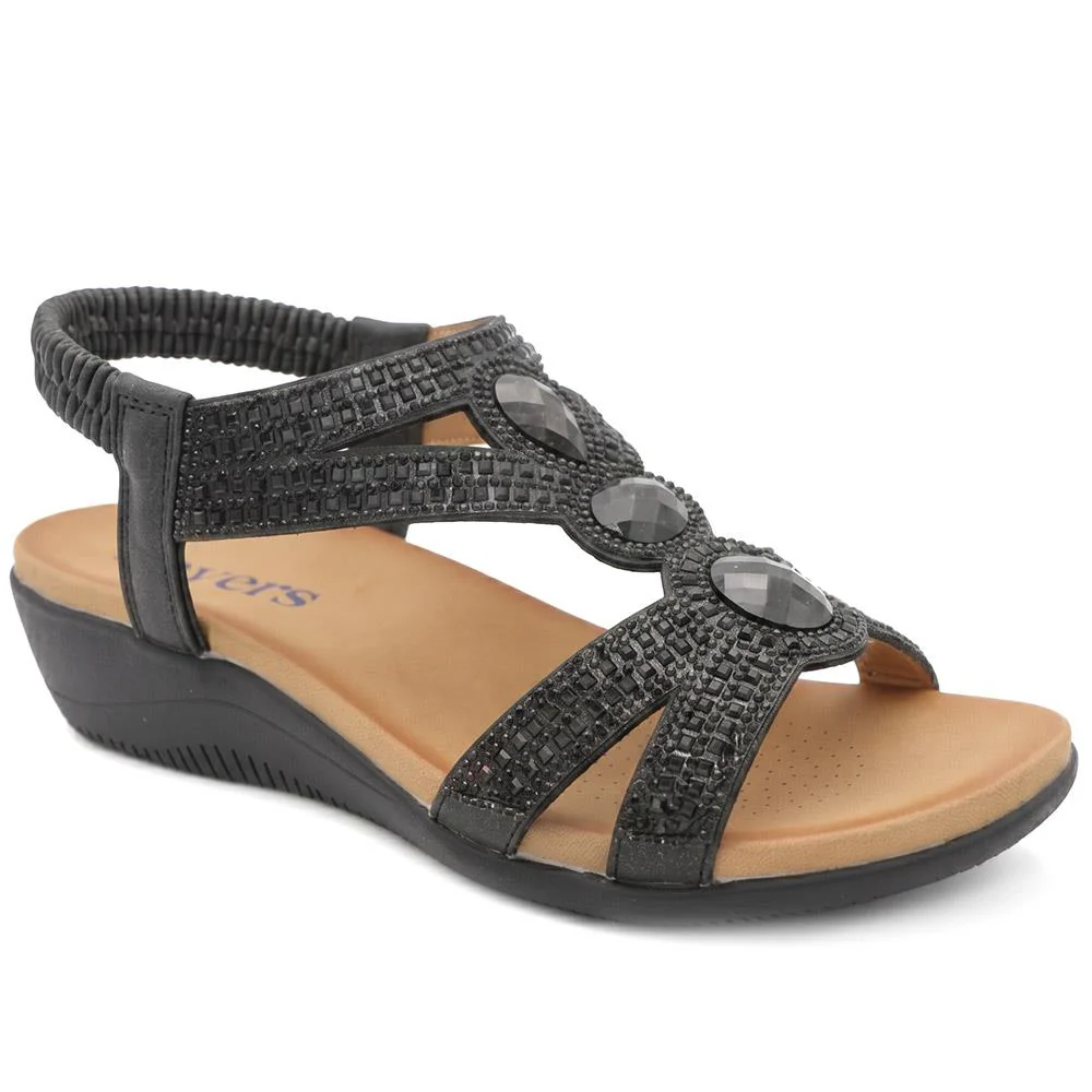 Elasticated Wedge Sandals with Cushioned Insole - BAIZH43008 / 329 250 - Black