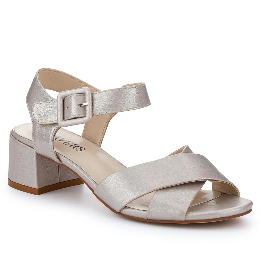 Elegant Block Heeled Sandals - WBINS41053 / 327 111 - Silver Shimmer