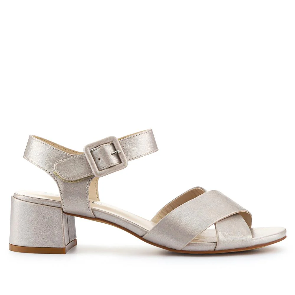 Elegant Block Heeled Sandals - WBINS41053 / 327 111 - Silver Shimmer - Image 2