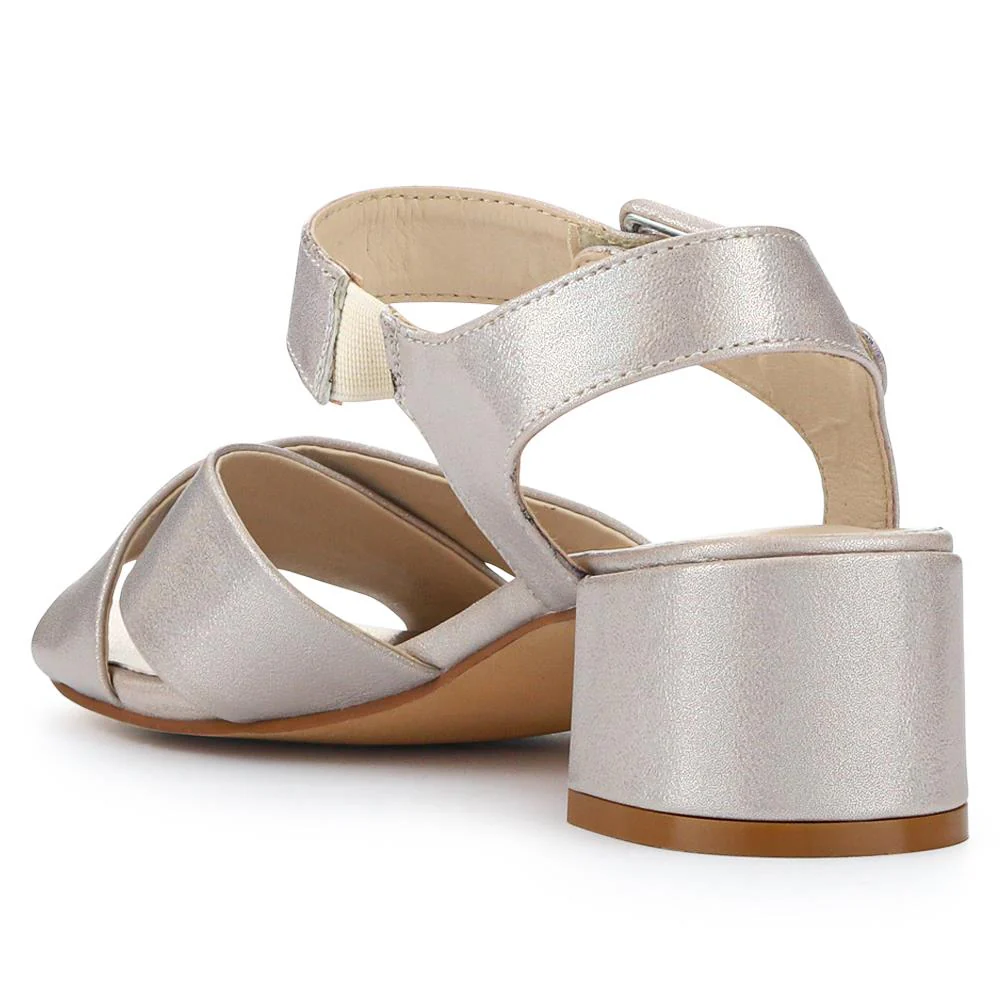 Elegant Block Heeled Sandals - WBINS41053 / 327 111 - Silver Shimmer - Image 3