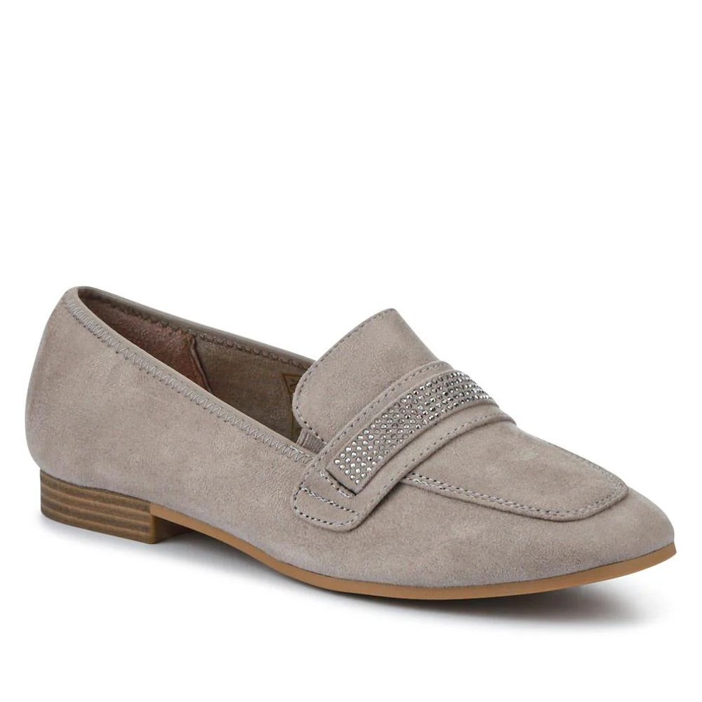 Embellished Block-Heeled Moccasins - PLAN41000 / 326 852 - Grey
