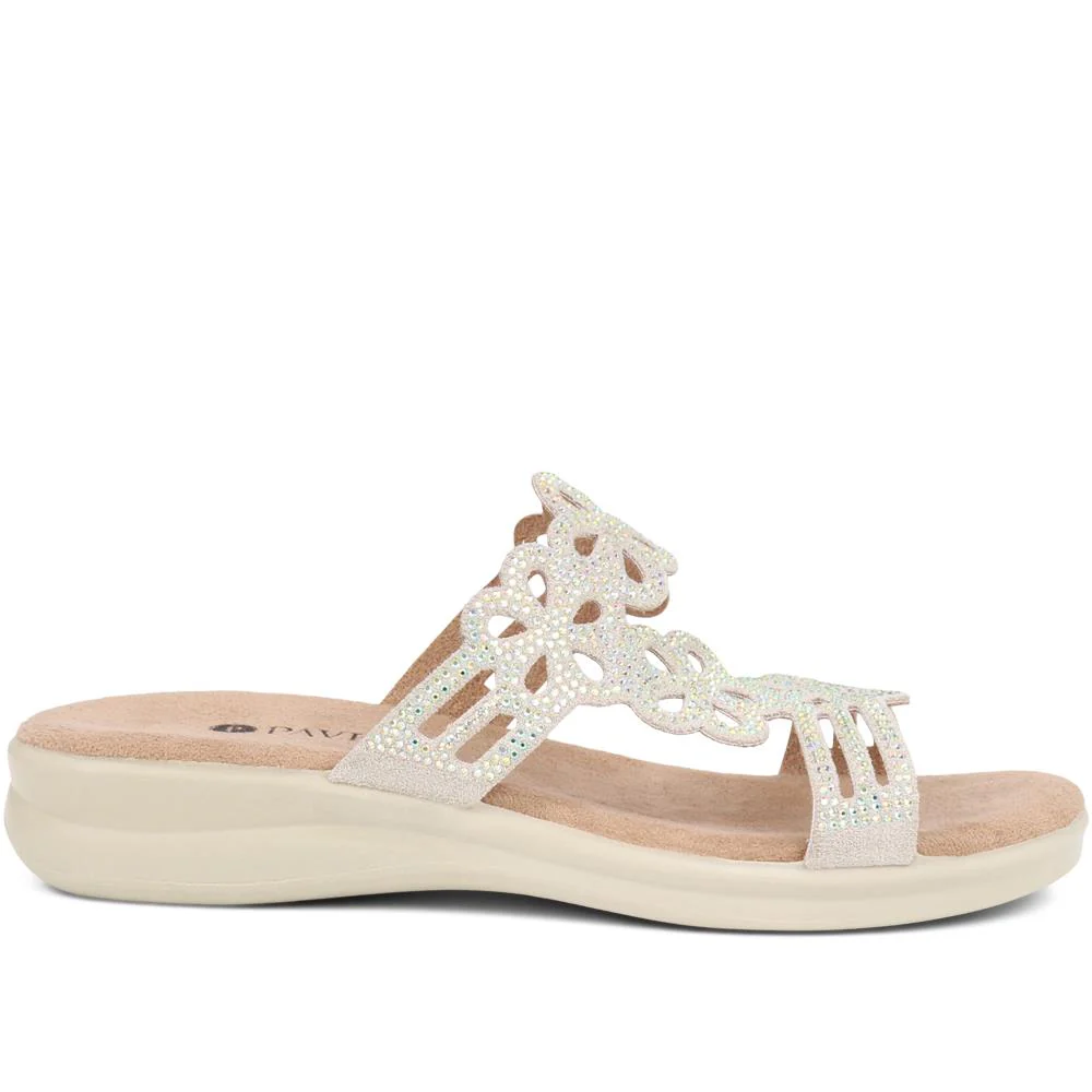Embellished Floral Mules - POLY39025 / 325 441 - Light Grey - Image 2