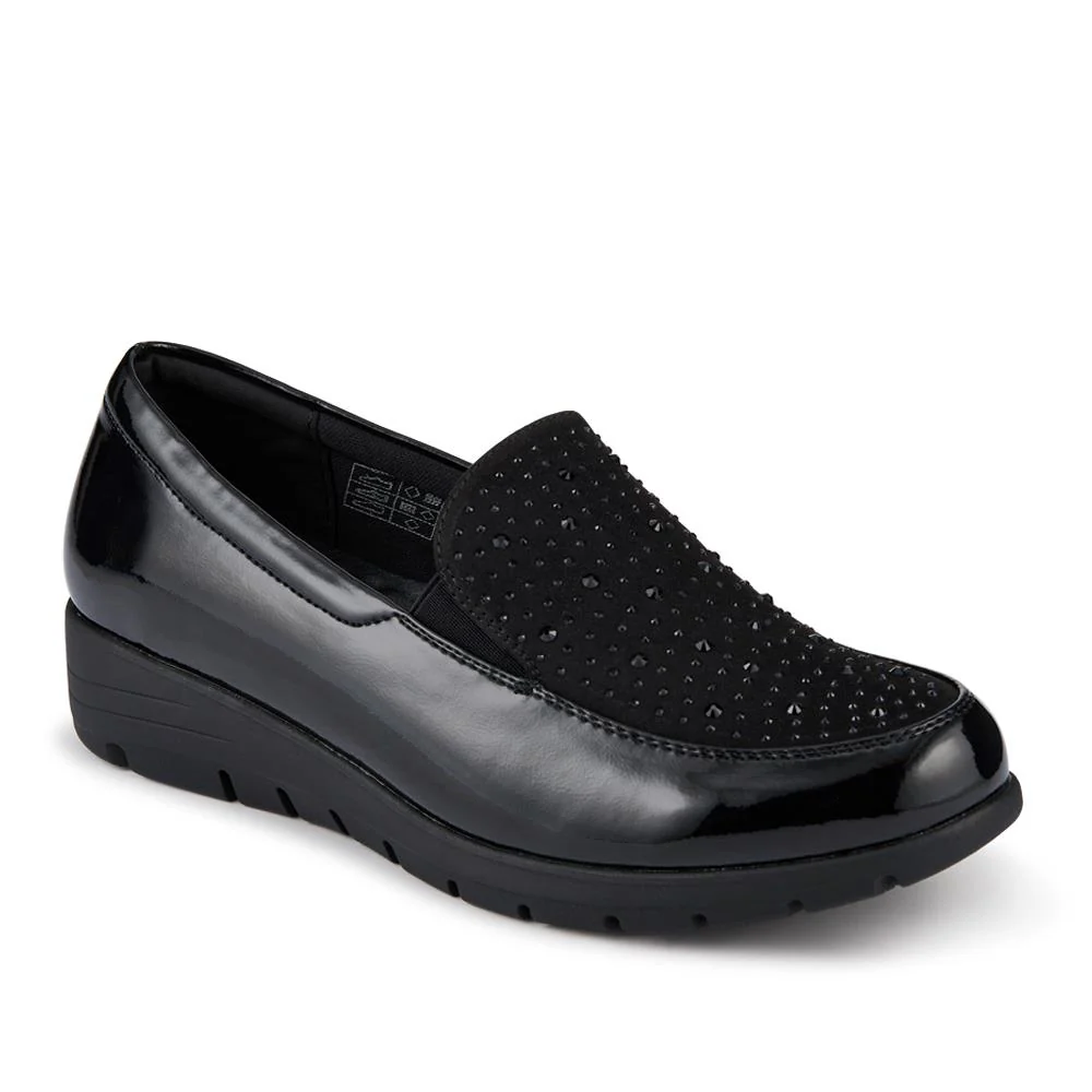 Embellished Slip-On Wedge Shoes - WK42000 / 327 951 - Black Patent