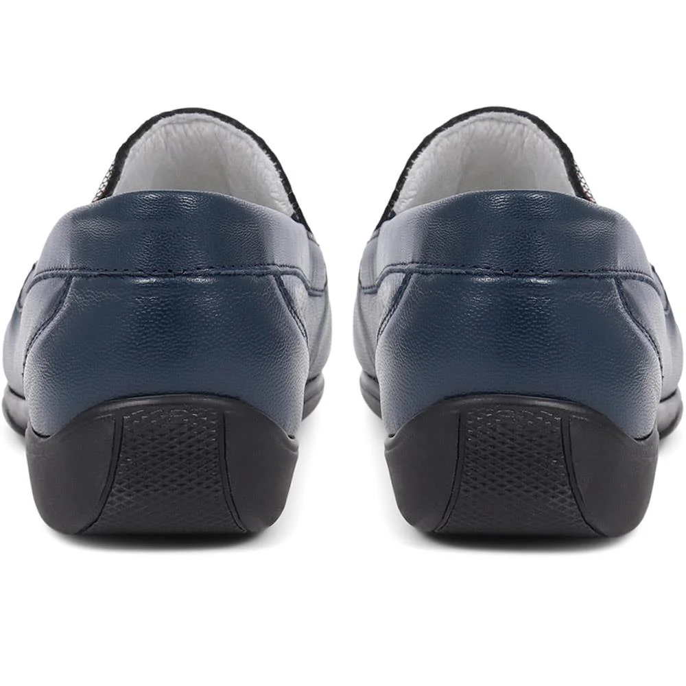 Embroided Panel Leather Loafers - CONT39001 / 325 241 - Navy Multi - Image 3
