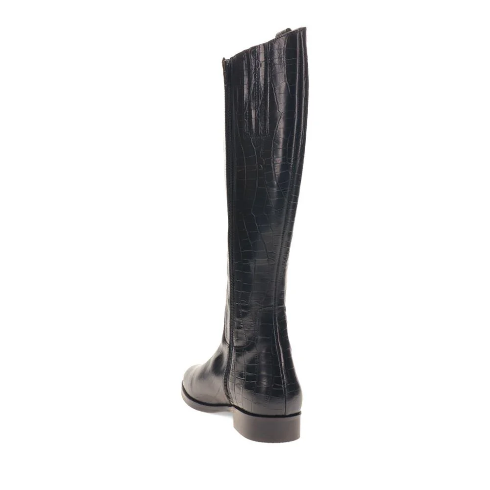 Emelia Medium Calf Fit Leather Boots  - EMELIAM / 326 210 - Black Croc - Image 3