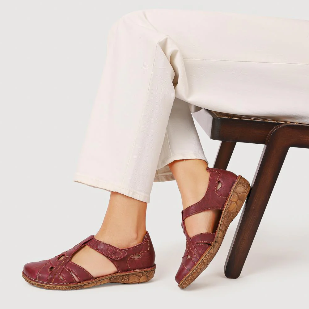 Enclosed-Heel Leather Sandals - JOSEF41518 / 327 245 - Burgundy - Image 5