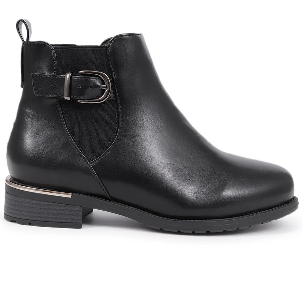 Extra-Wide Fit Buckle Detail Ankle Boots - WILLA / 324 177 - Black - Image 2