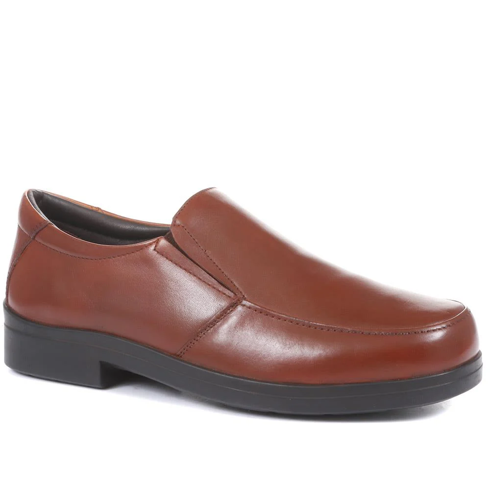 Extra Wide Fit Leather Slip On Shoes - DELNERO / 321 158 - Tan