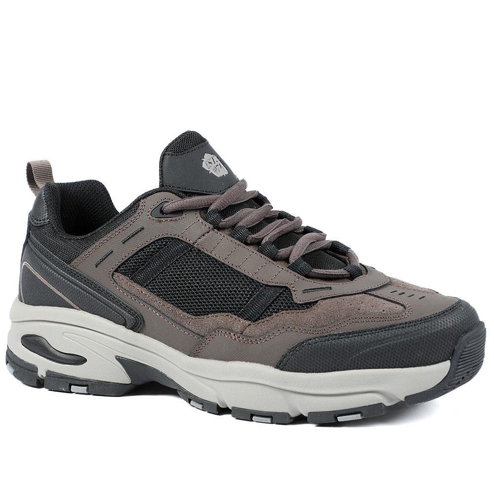 Extra Wide Leather Memory Foam Lace Up Trainers - BOJIE43019 / 329 260 - Brown
