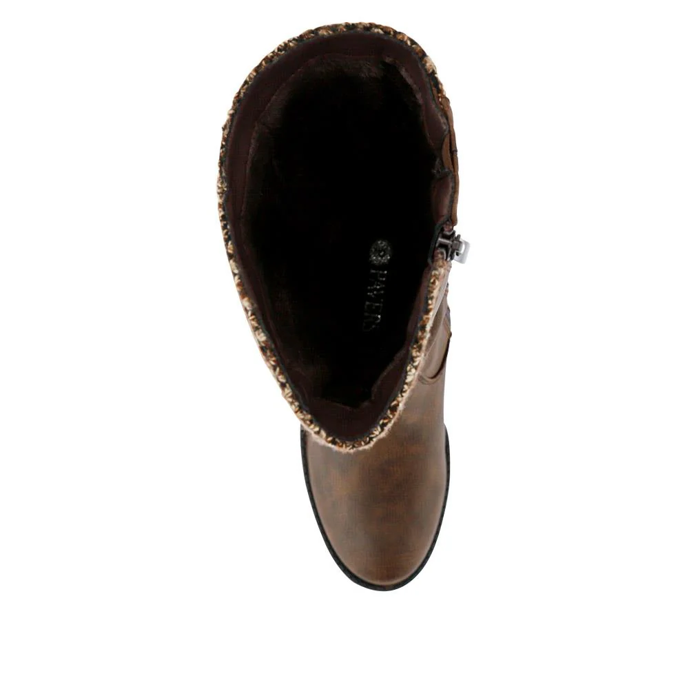 Fabric-Cuff Block-Heeled Long Boots - WOIL40025 / 326 605 - Brown - Image 4