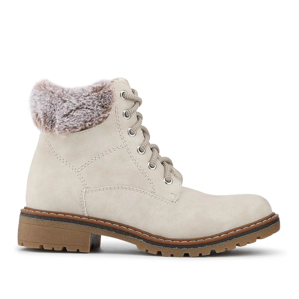 Faux Fur Cuff Lace Up Ankle Boots - WBINS42033 / 328 109 - Off White - Image 2