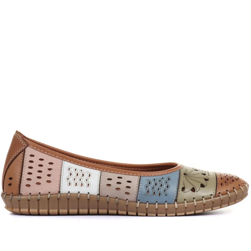 Flat Leather Ballerina Shoes - BELMETIN31009 / 317 955 - Tan Multi - Image 2