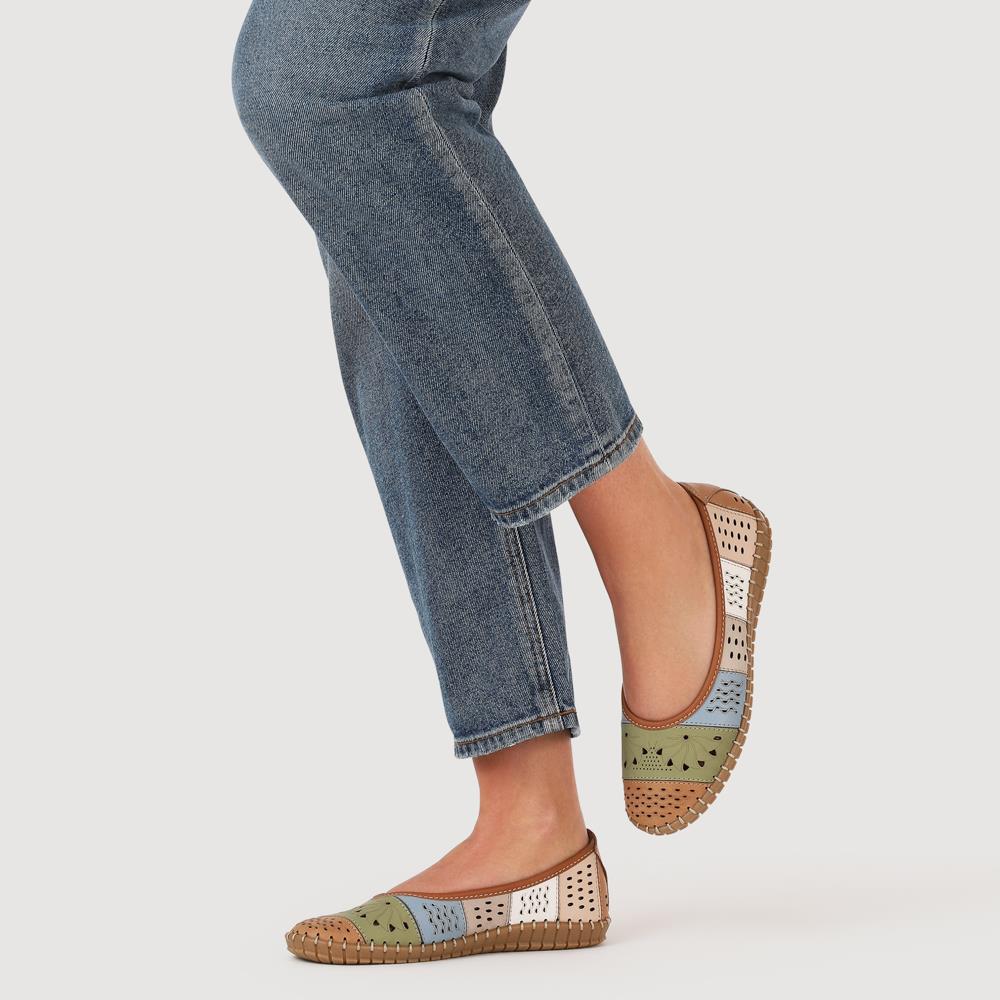 Flat Leather Ballerina Shoes - BELMETIN31009 / 317 955 - Tan Multi - Image 8