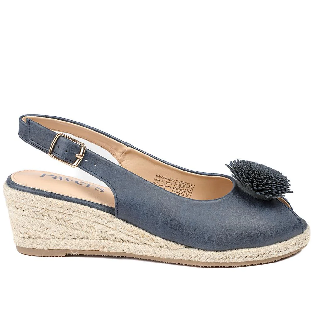 Flower Detail Peep Toe Wedge Sandals - BAIZH43040 / 329 259 - Navy - Image 5