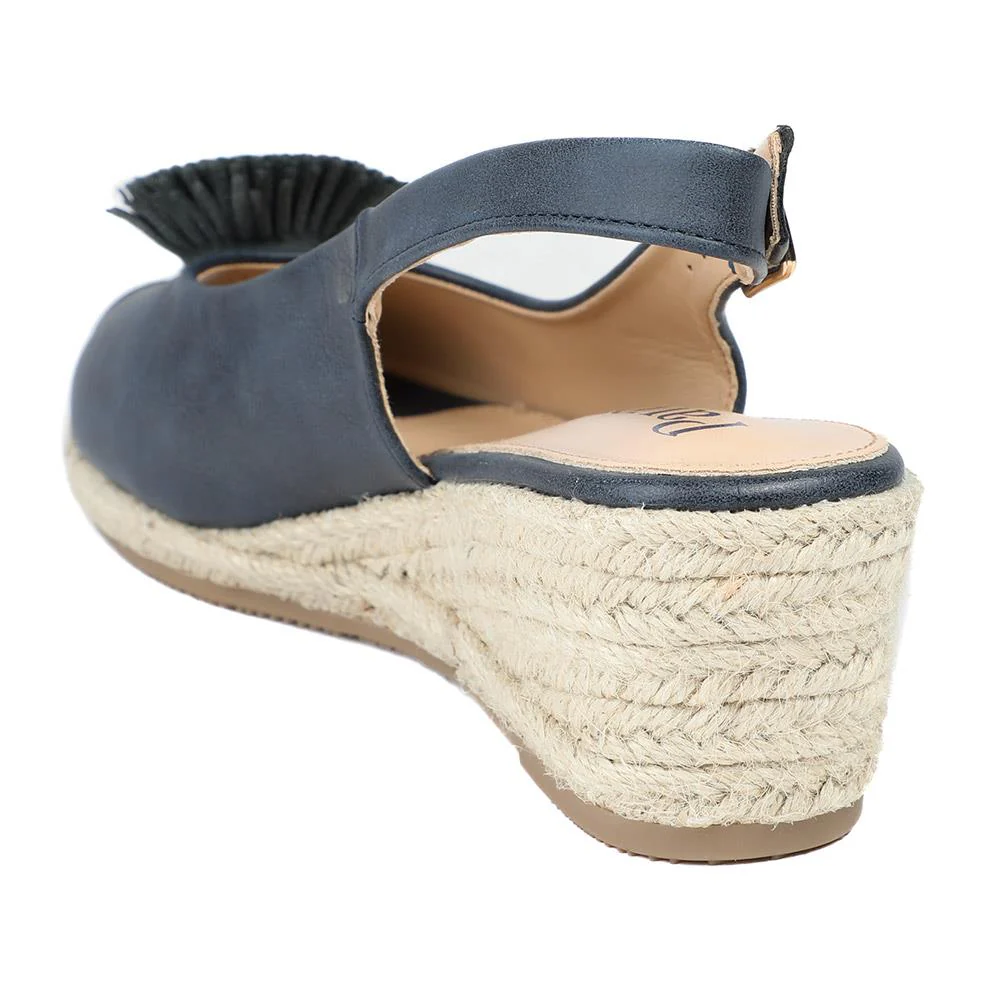 Flower Detail Peep Toe Wedge Sandals - BAIZH43040 / 329 259 - Navy - Image 7