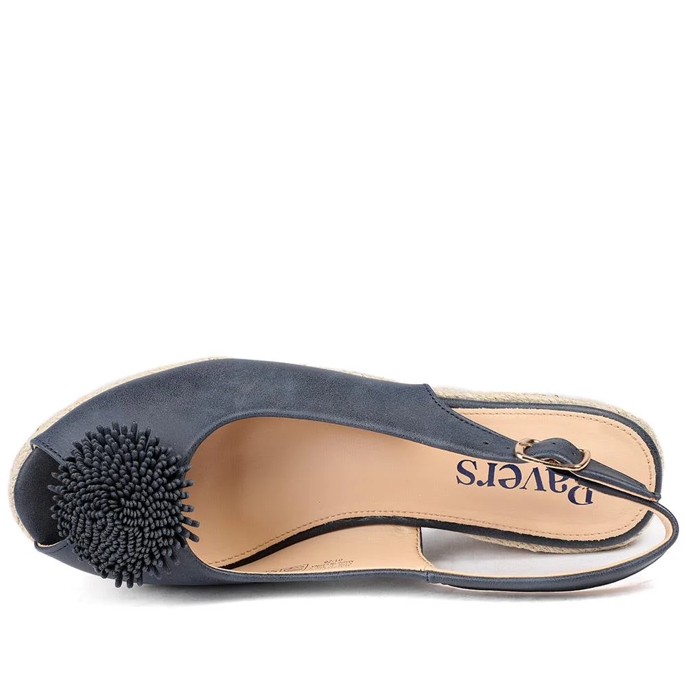 Flower Detail Peep Toe Wedge Sandals - BAIZH43040 / 329 259 - Navy - Image 9