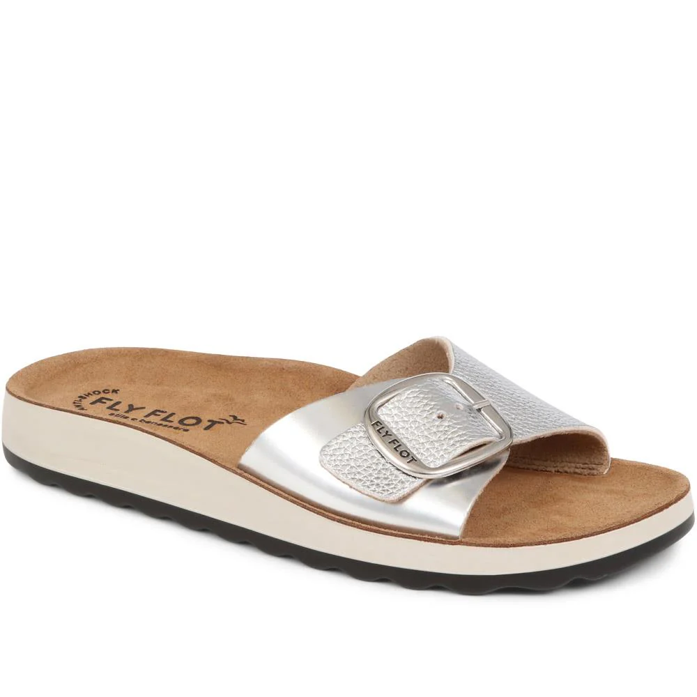 Fly Flot Buckle Detailed Slip On Sandals - FLY37049 / 323 228 - Silver