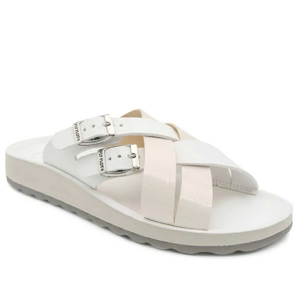Fly Flot Strappy Dual Buckle Slip On Sandals - FLY43010 / 328 646 - Ivory