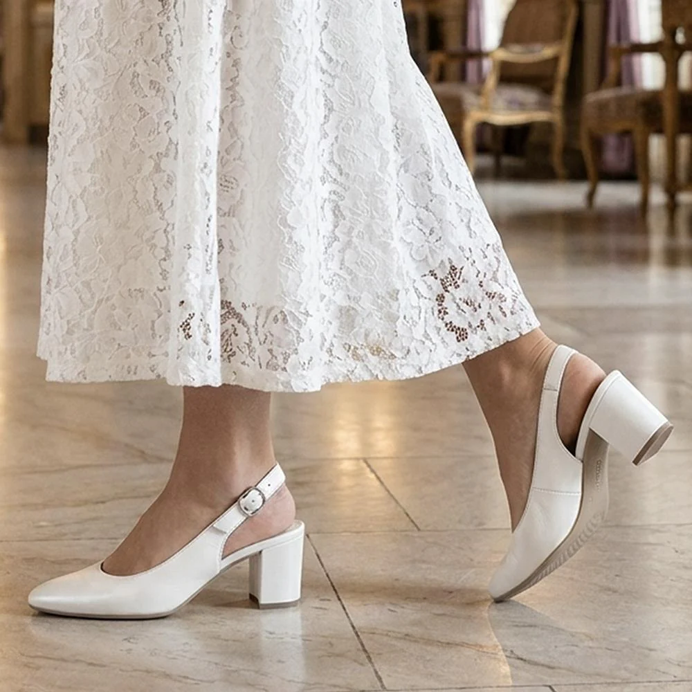 Gabor Buckle Fasten Heeled Court Shoes - GABC43512 / 330 410 - White - Image 2