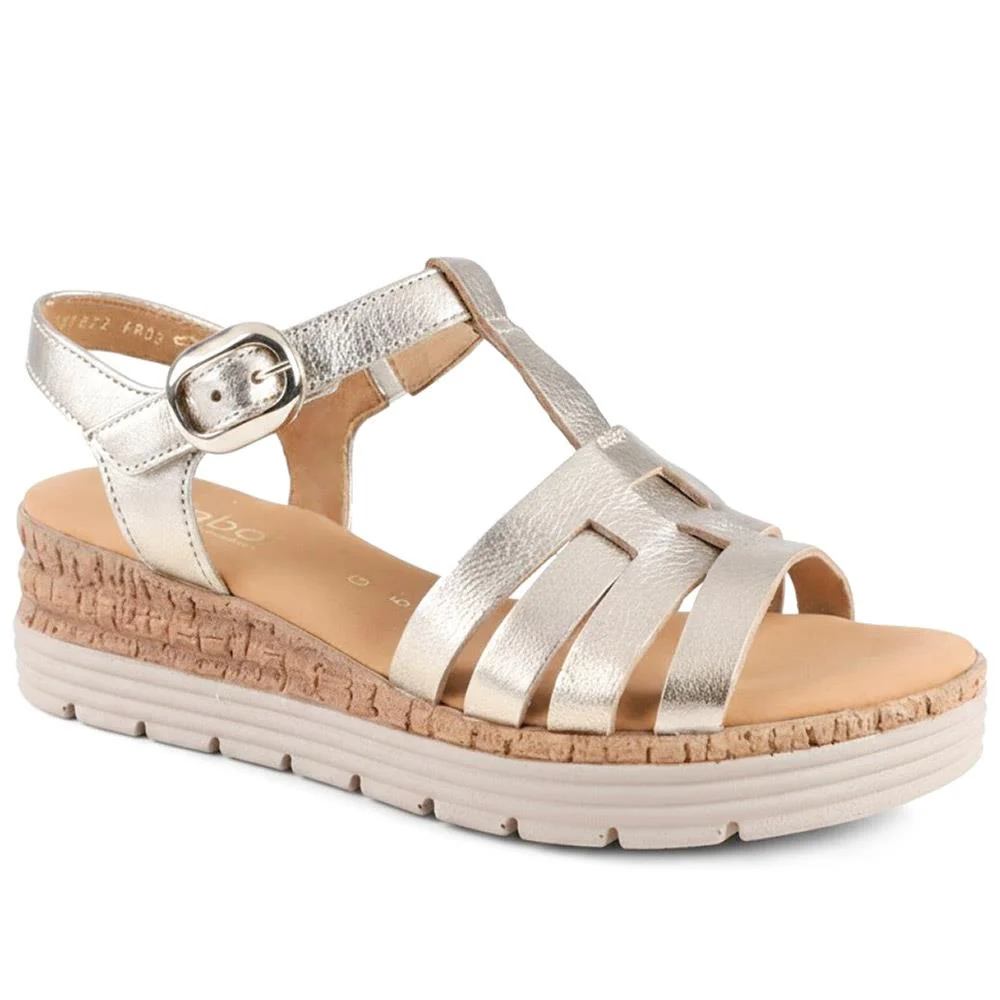 Gabor Leather Buckle Fasten Sandals - GABC44512 / 330 260 - Soft Gold