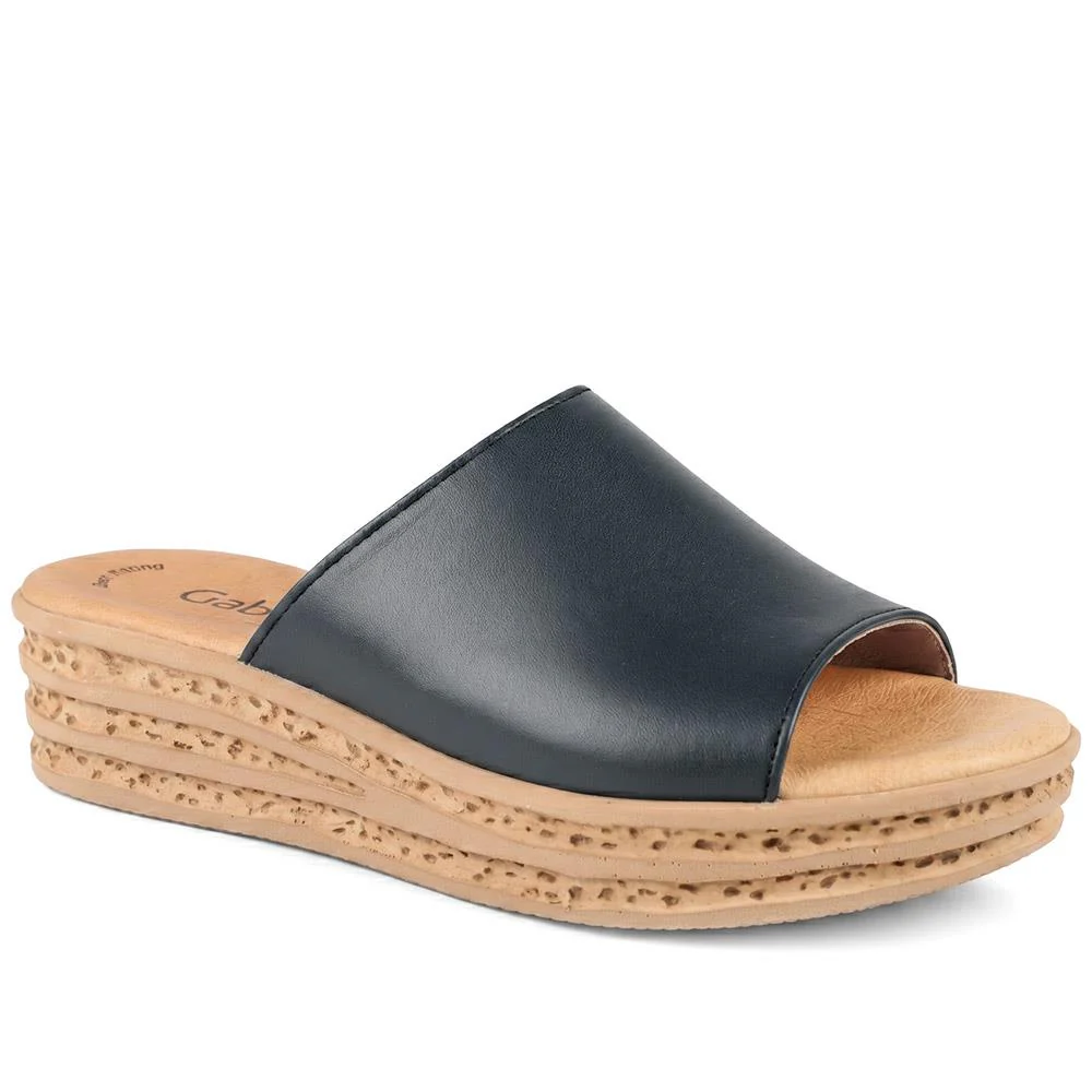 Gabor Leather Wedged Mule Sandals - GABC44507 / 330 262 - Black