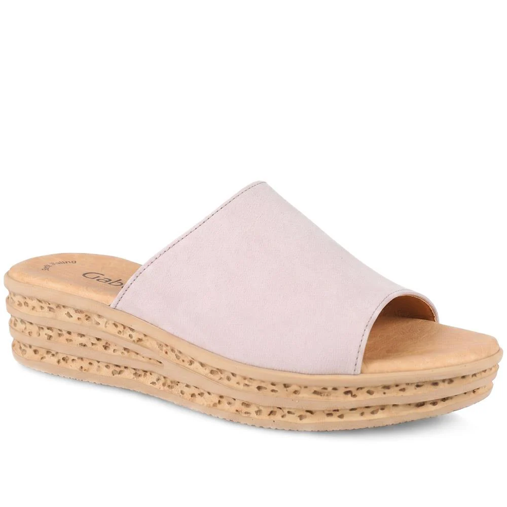 Gabor Leather Wedged Mule Sandals - GABC44507 / 330 262 - Taupe