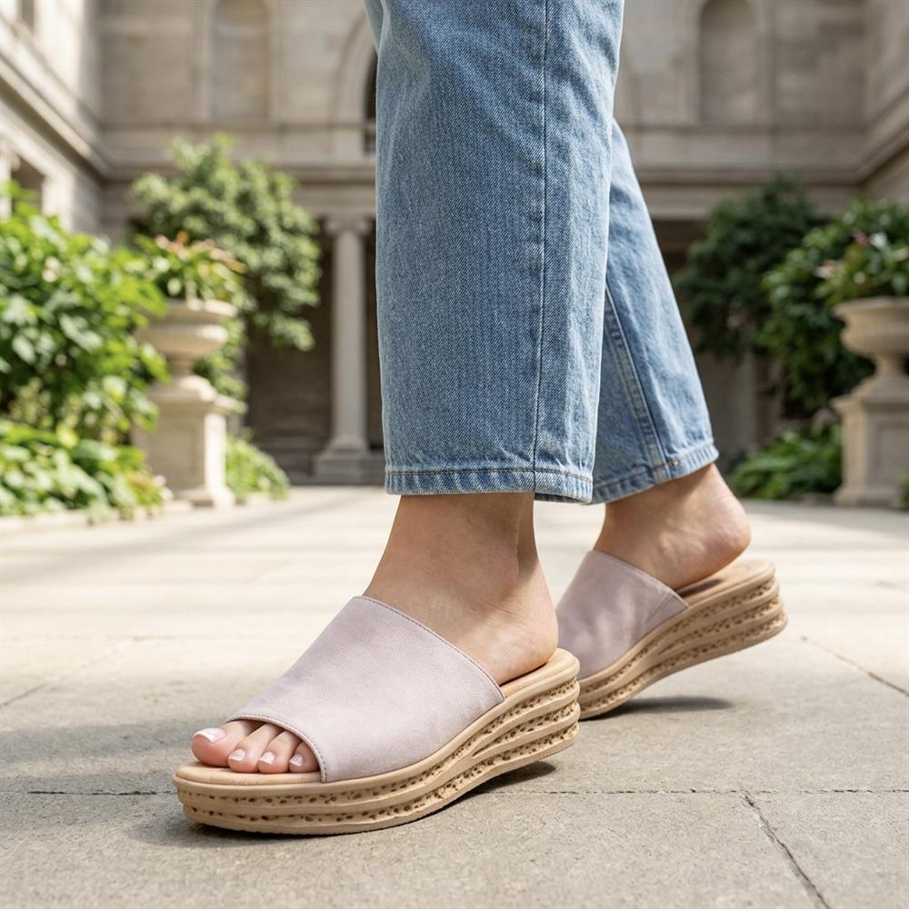 Gabor Leather Wedged Mule Sandals - GABC44507 / 330 262 - Taupe - Image 2