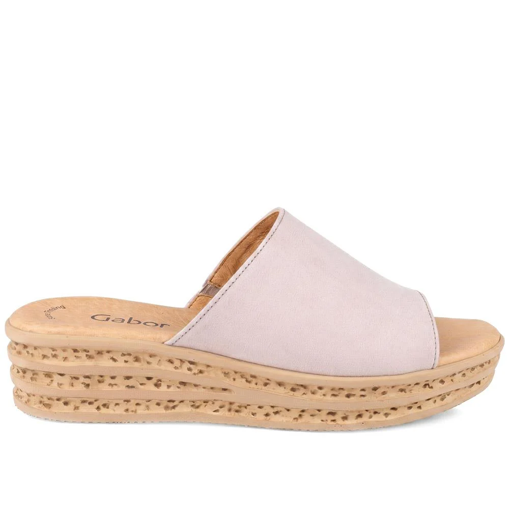 Gabor Leather Wedged Mule Sandals - GABC44507 / 330 262 - Taupe - Image 3