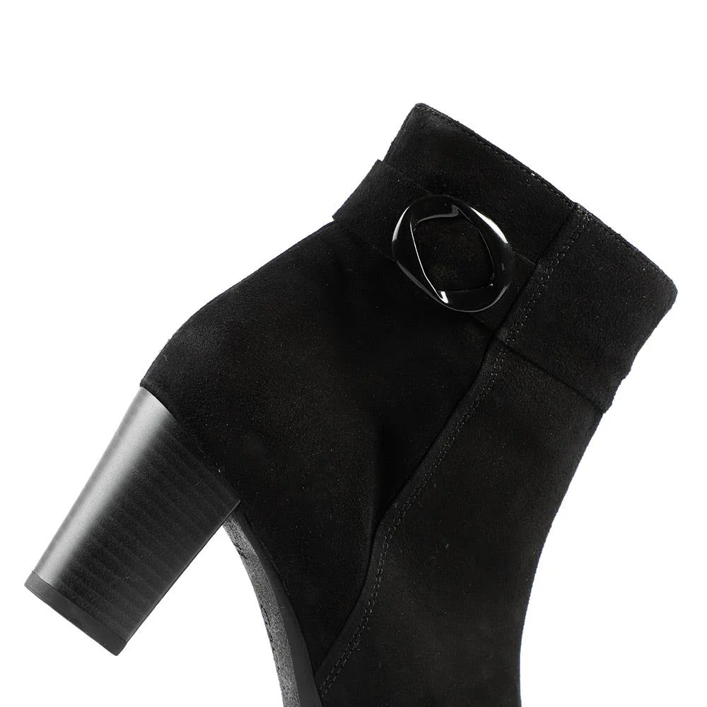 Gabor Wide Fit Leather Block Heel Ankle Boots - GAB42547 / 329 078 - Black Suede - Image 5