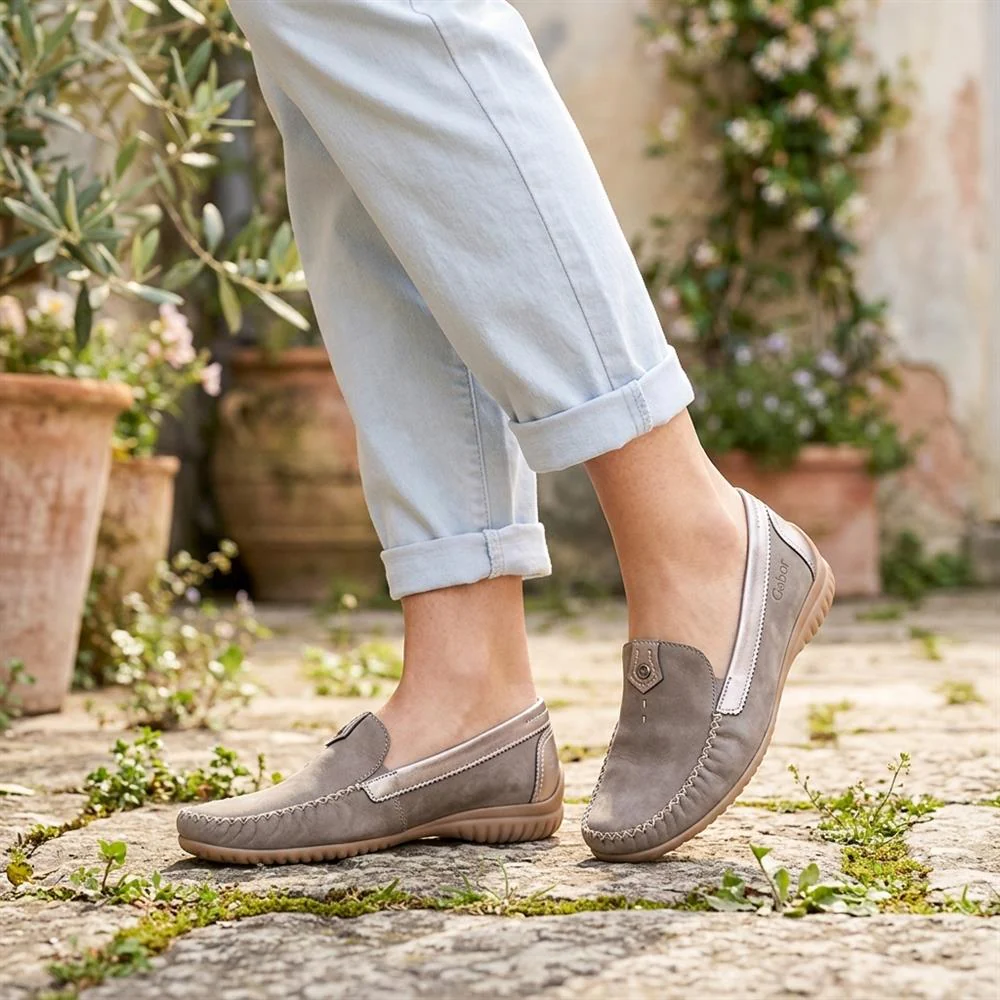 Gabor Wide Fit Leather Comfort Moccasins - GABC44518 / 330 258 - Taupe - Image 2