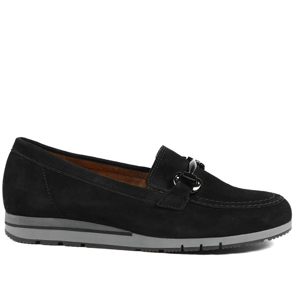 Gabor Wide Fit Leather Wedge Heel Loafers - GAB42548 / 329 080 - Black Suede - Image 2