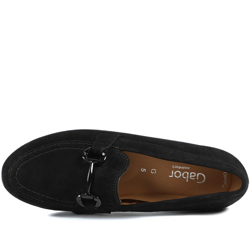 Gabor Wide Fit Leather Wedge Heel Loafers - GAB42548 / 329 080 - Black Suede - Image 4