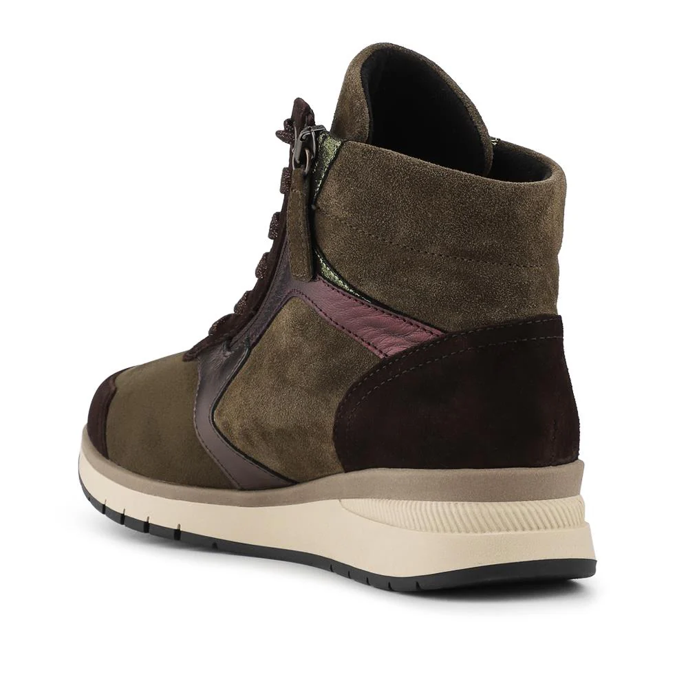 Gabor Wide Fit Leather Zip Fasten Hi Top Trainers - GAB42530 / 328 945 - Khaki Multi - Image 3
