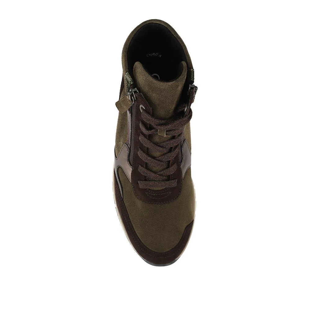 Gabor Wide Fit Leather Zip Fasten Hi Top Trainers - GAB42530 / 328 945 - Khaki Multi - Image 4