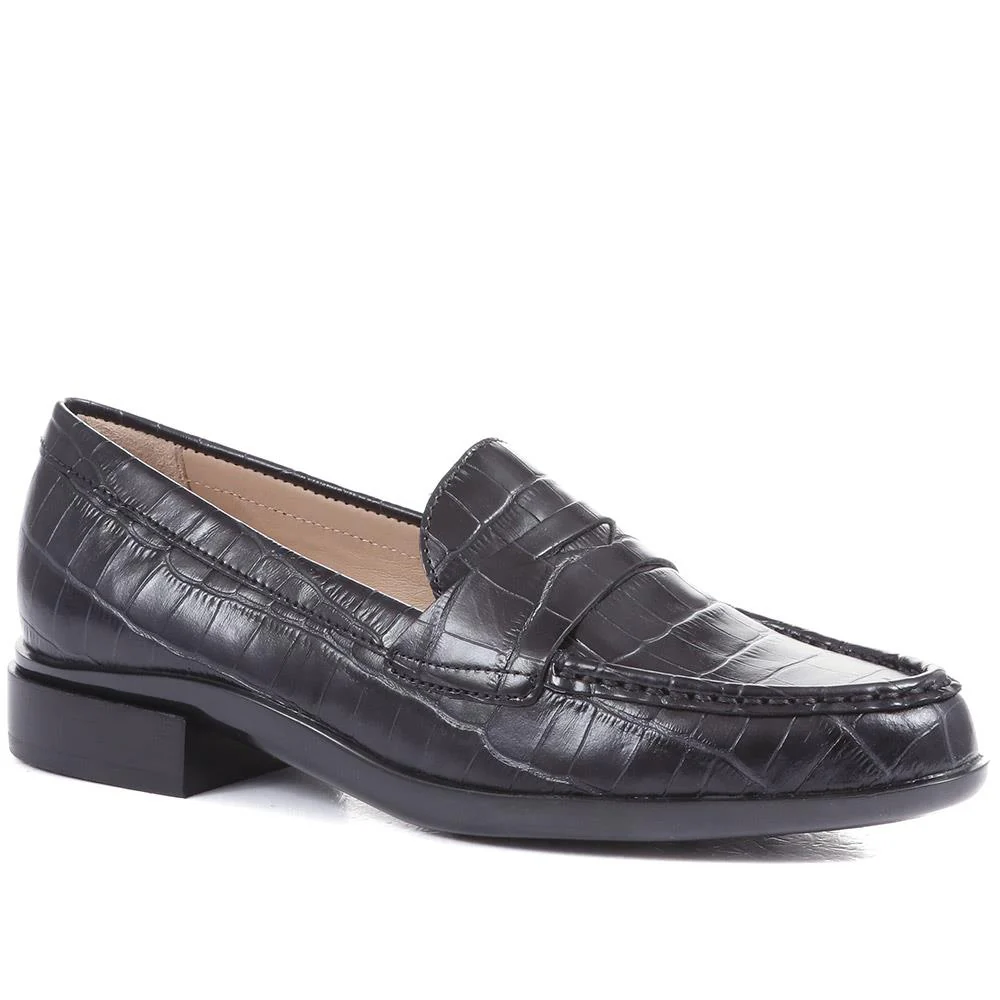 Gessa Leather Penny Loafers - GESSA / 323 117 - Black Croc