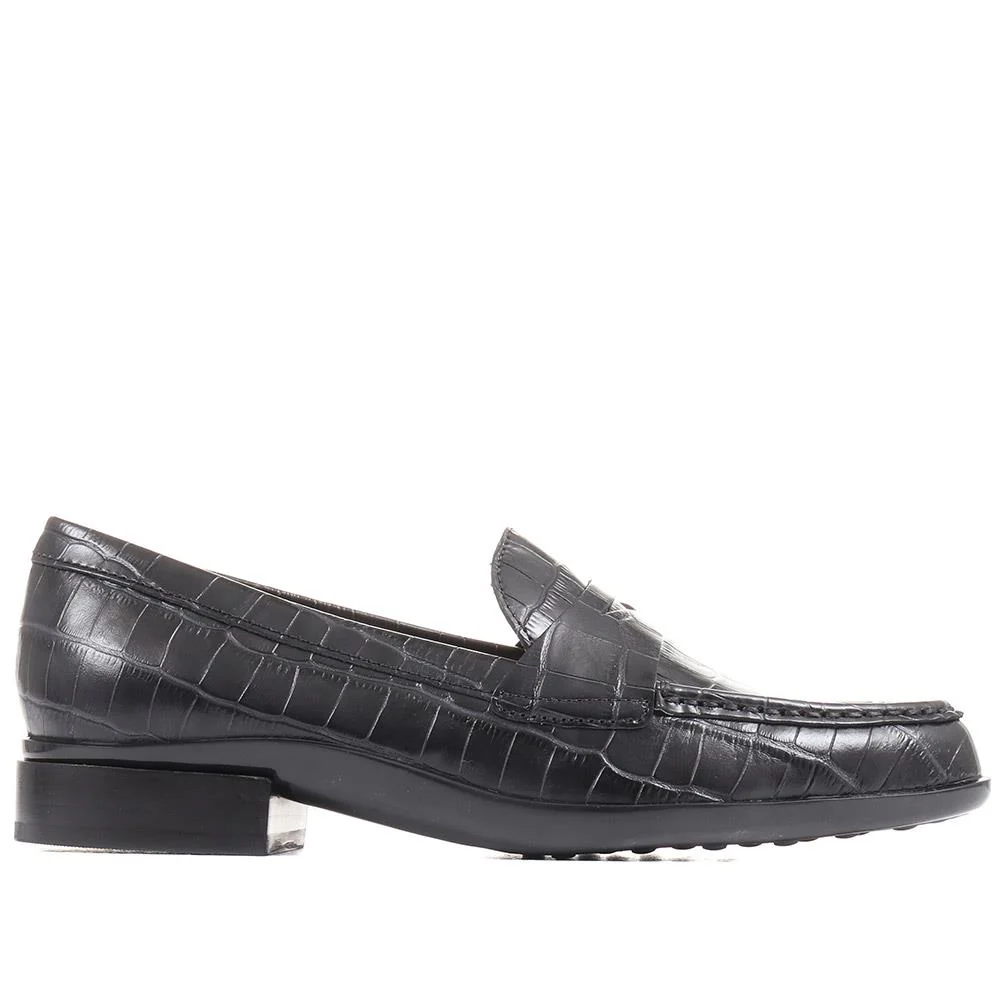Gessa Leather Penny Loafers - GESSA / 323 117 - Black Croc - Image 2