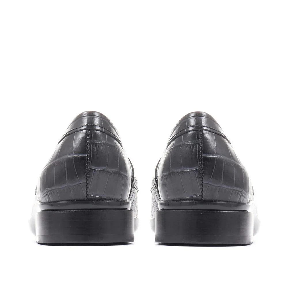 Gessa Leather Penny Loafers - GESSA / 323 117 - Black Croc - Image 3