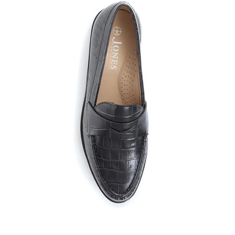 Gessa Leather Penny Loafers - GESSA / 323 117 - Black Croc - Image 4