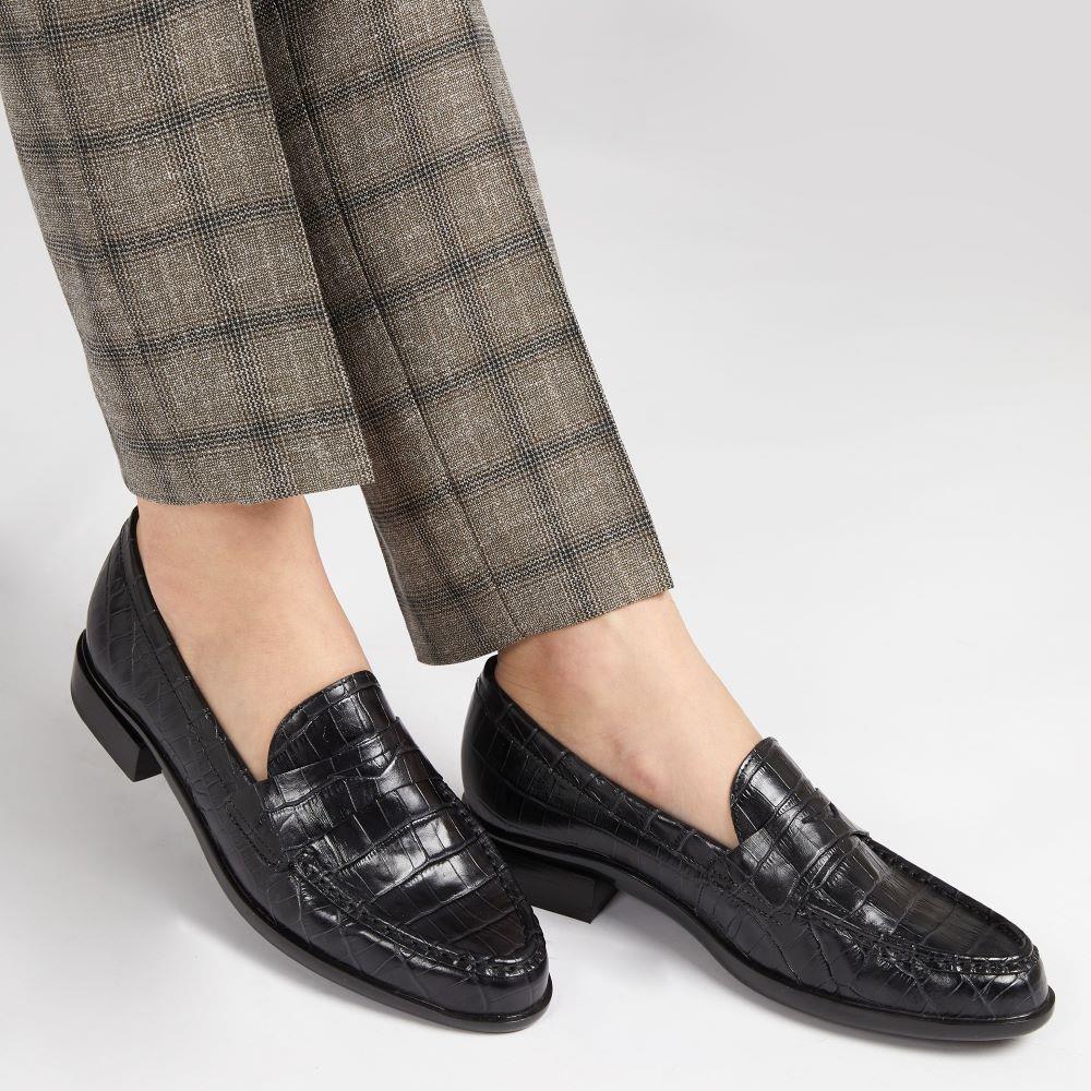Gessa Leather Penny Loafers - GESSA / 323 117 - Black Croc - Image 5