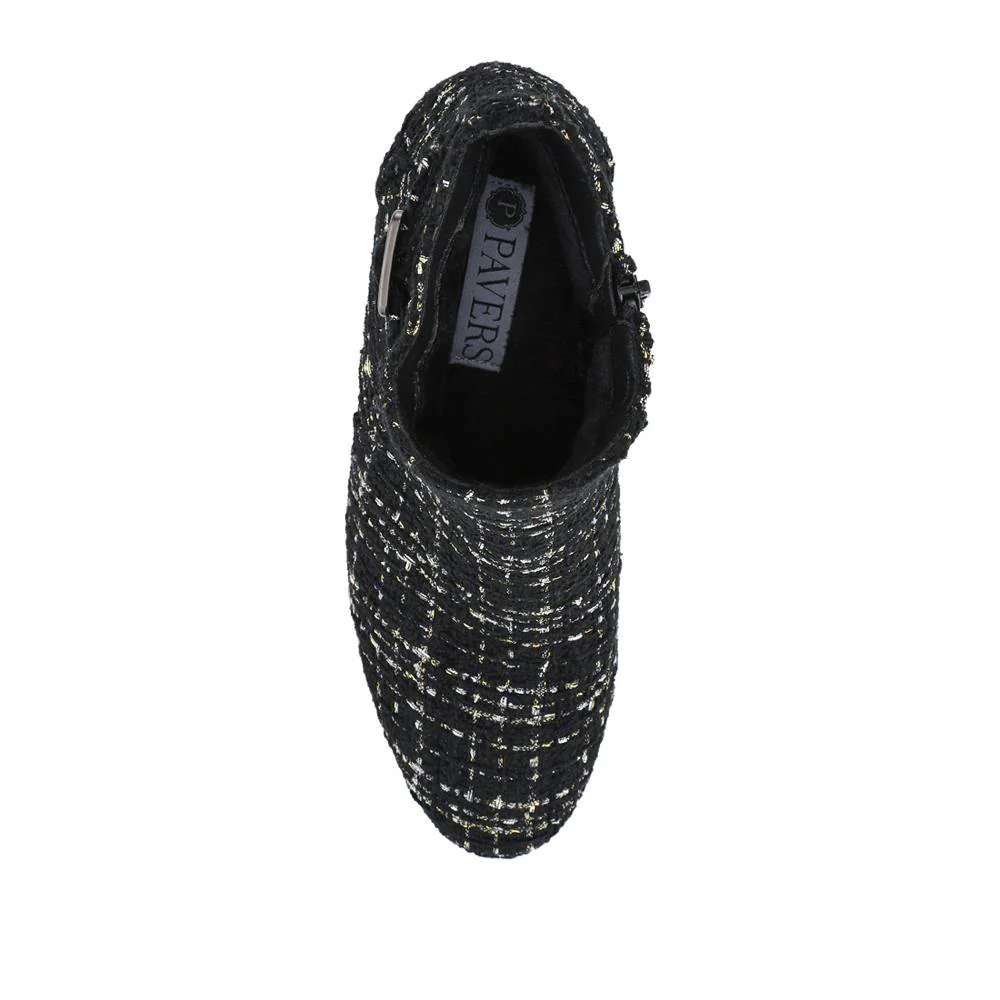 Patterned Block Heel Buckle Ankle Boots - WBINS38090 / 324 214 - Black Tweed - Image 4