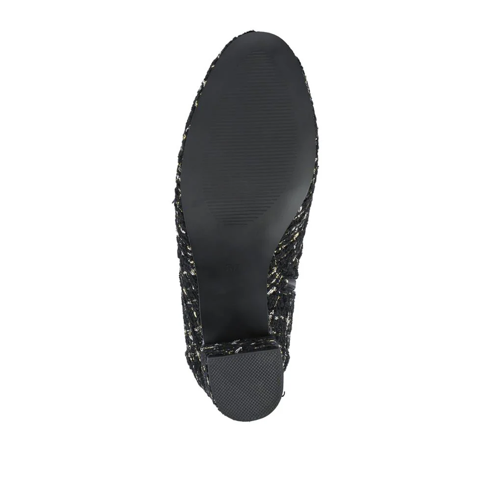 Patterned Block Heel Buckle Ankle Boots - WBINS38090 / 324 214 - Black Tweed - Image 6