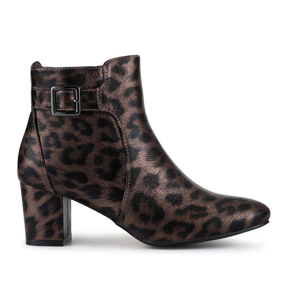 Patterned Block Heel Buckle Ankle Boots - WBINS38090 / 324 214 - Brown Leopard - Image 2