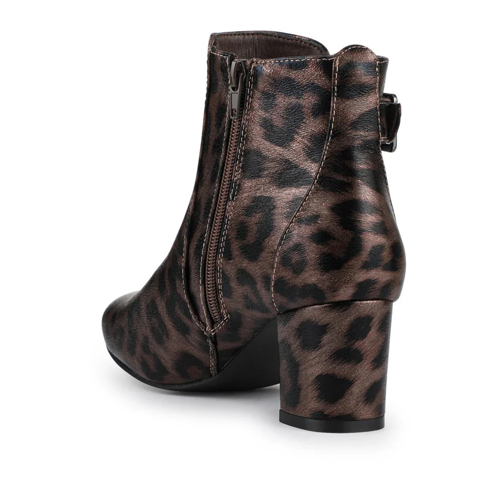 Patterned Block Heel Buckle Ankle Boots - WBINS38090 / 324 214 - Brown Leopard - Image 3